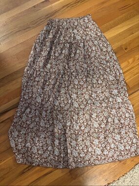 Brown Floral Tiered Maxi Skirt